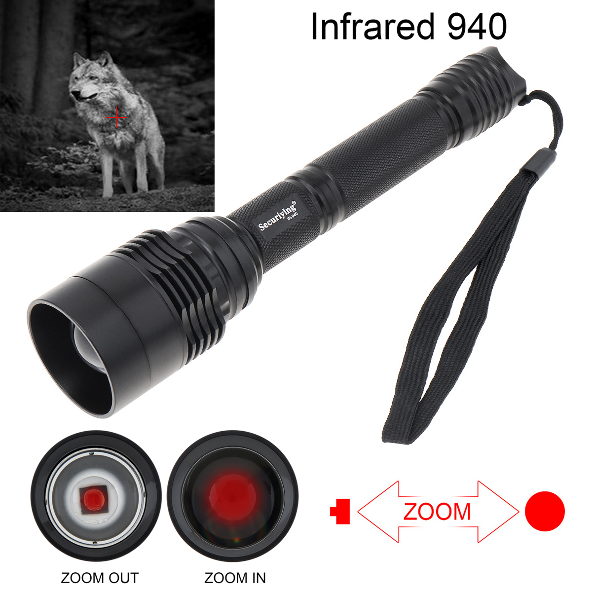 Hunting Thermal Imaging Scope - 長距離赤外線懐中電灯,ズーム付きハンティングライト,暗視装置用トーチ,IR 940nm,t50,c11,10W